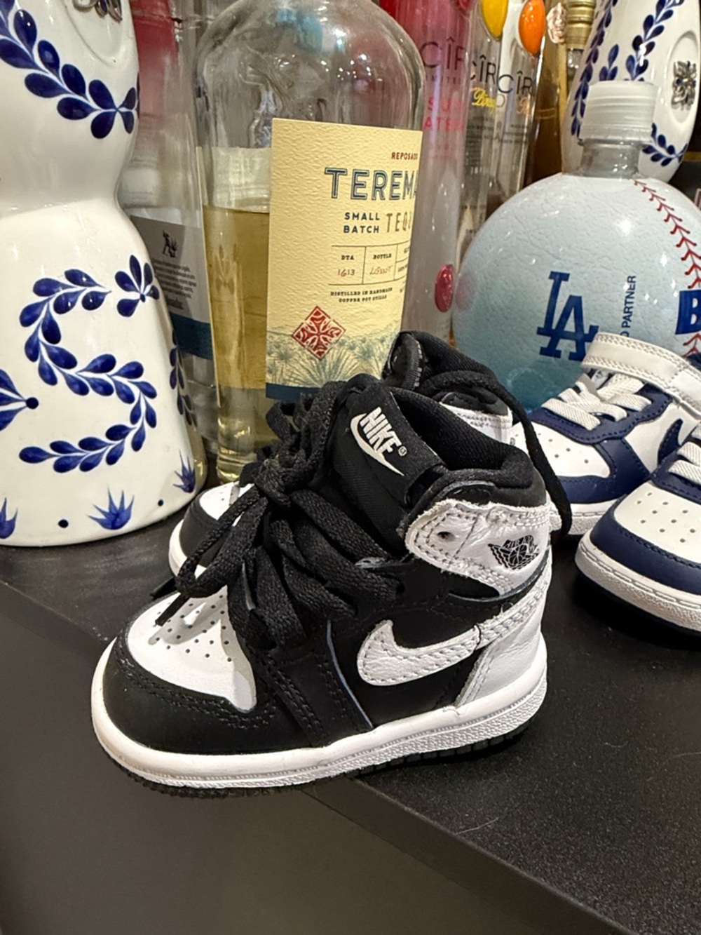 Nike Kids Black and White High-Top Sneakers with Swoosh